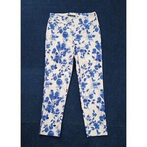 COUNTERPARTS  White Dress Pants with Pretty Blue Floral Print Banded Waist NWOT